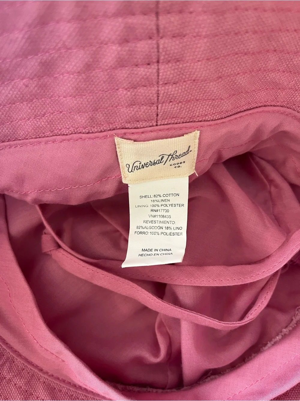 Universal Thread Adjustable Cotton/Linen Bucket Hat - Pink